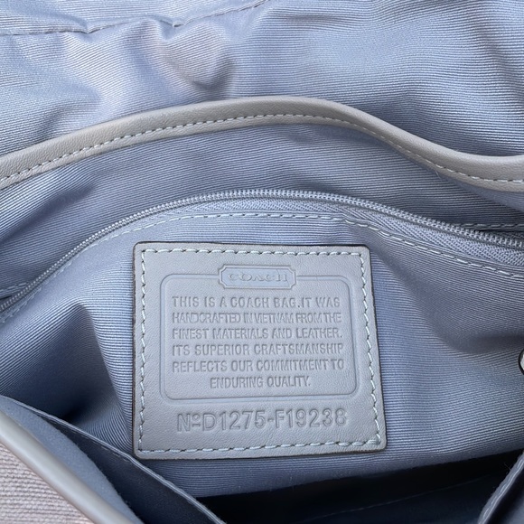 Coach SoHo Optic Pastel Sig C Grey & Peach w/Leather Trim Linen Flap Buckle Hobo - Picture 13 of 16